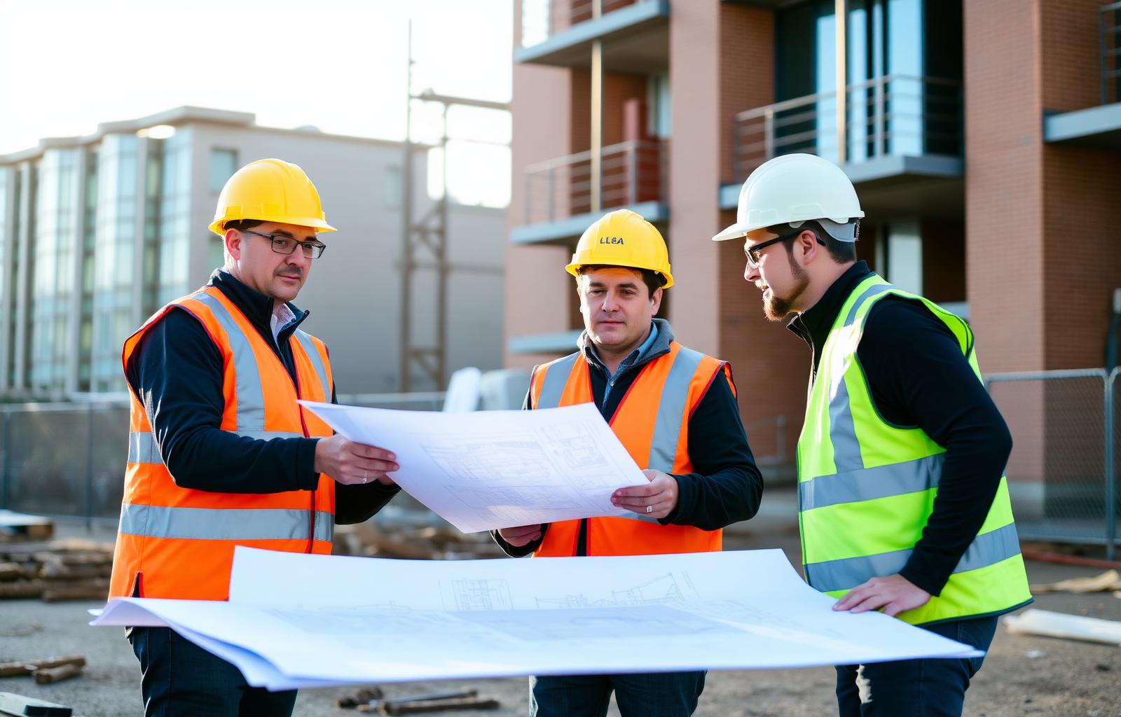 The Liverpool Construction project team reviewing drawings on site
